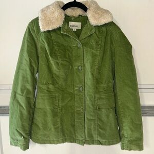Cherokee Fur Hood Green Button Down Coat